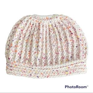 Handmade Funfetti Messy Bun Beanie Light Pink Teen/Adult